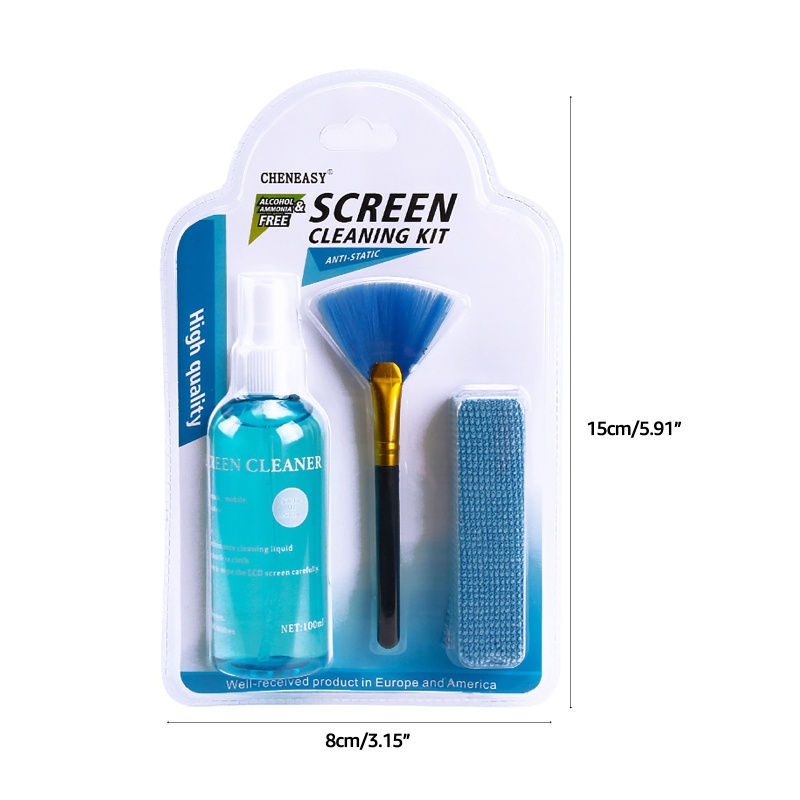Bộ 3 Dụng Cụ Vệ Sinh Màn Hình Laptop/ Điện Thoại/ Pad/Mắt Kính/ Đồ Gia Dụng Kèm Bình Xịt + Cọ Vệ Sinh Tiện Dụng