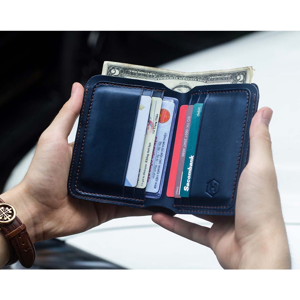 Ví Da Đứng Vertical Handcrafted Wallet HAVIAS - Xanh Navy