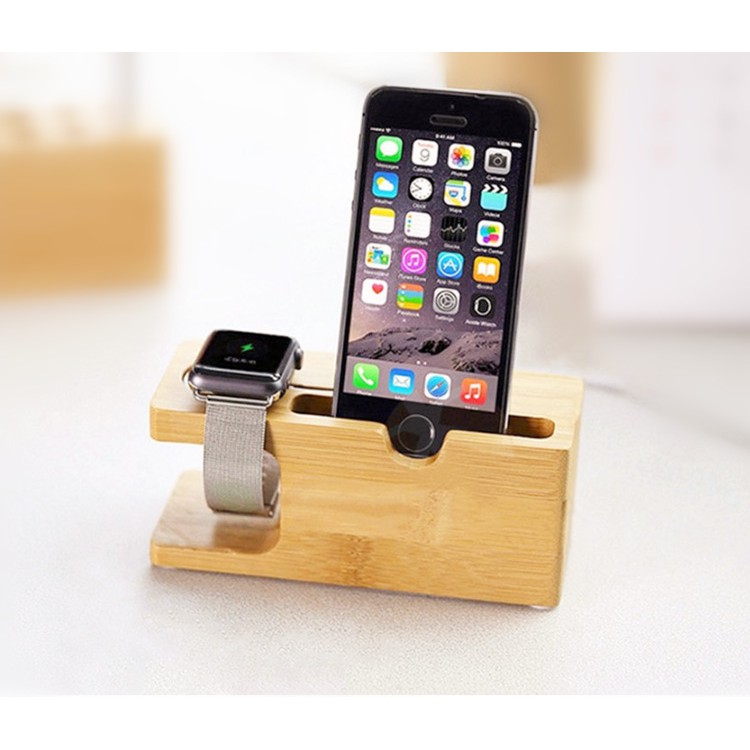 Đế Dock Sạc Đỡ Điện Thoại Đồng Hồ Thông Minh, Bộ Sạc Gỗ Kèm Giá Đỡ Đa Năng  Iphone, Iwatch, Android