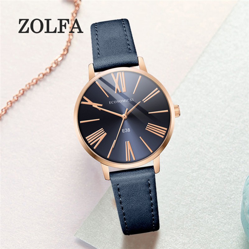 ZOLFA Elegant White Leather Ladies Watch Classic Black Women Quartz Wristwatch Analog Clocks Lady Wrist Exquisite Accessories Đồng hồ nữ