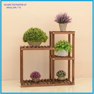 re0668. 3 Kệ cây cảnh gỗ thông trang trí 4 ô tùy biến - Kệ trang trí