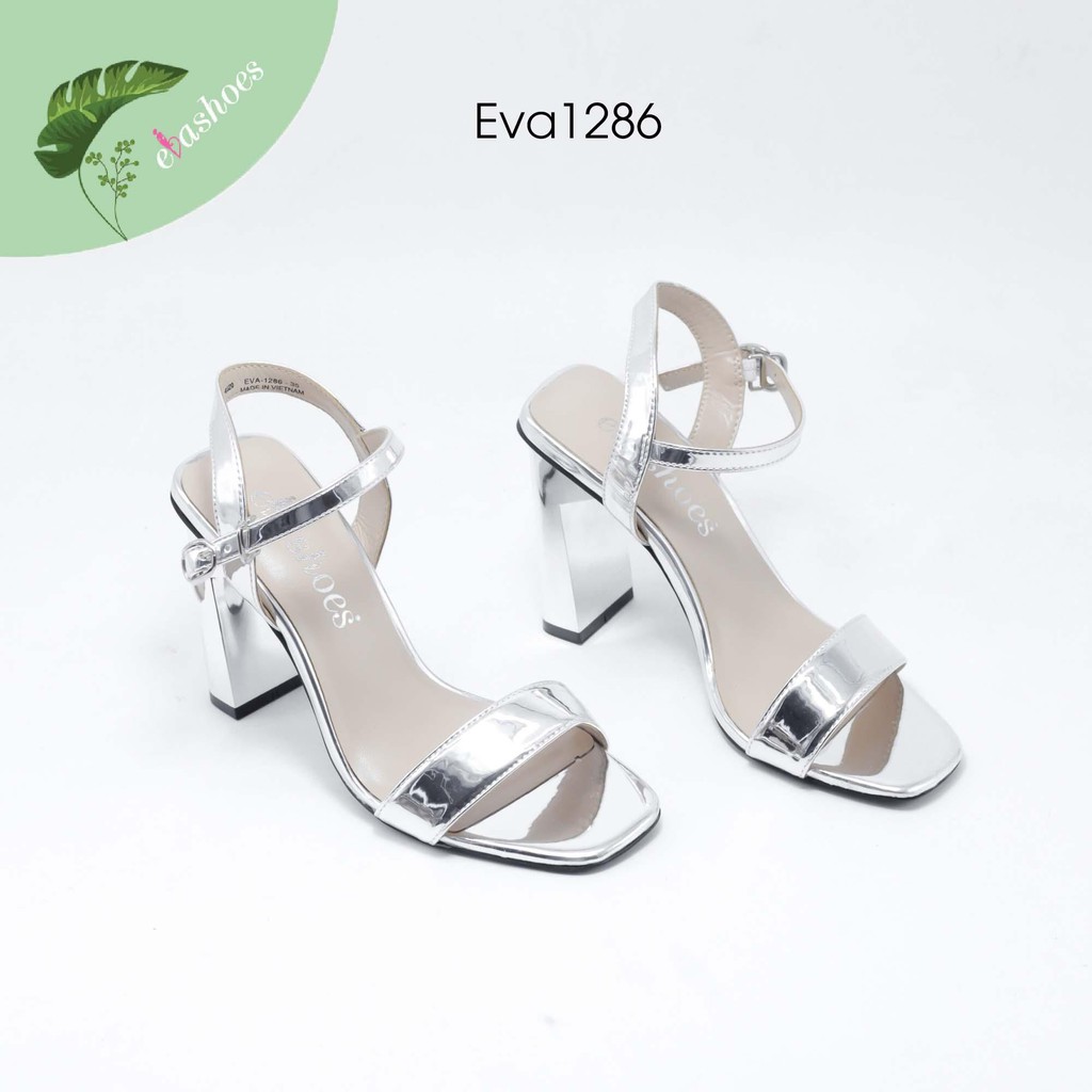 [Mã BMBAU50 giảm 7% tối đa 50K đơn 99K] Sandal Gót Vuông Quai Ngang Ánh Kim 10cm Evashoes - Eva1286