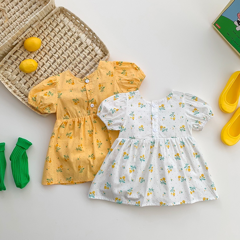 Đầm Liền Quần Tay Ngắn In Hoa Cho Bé Gái