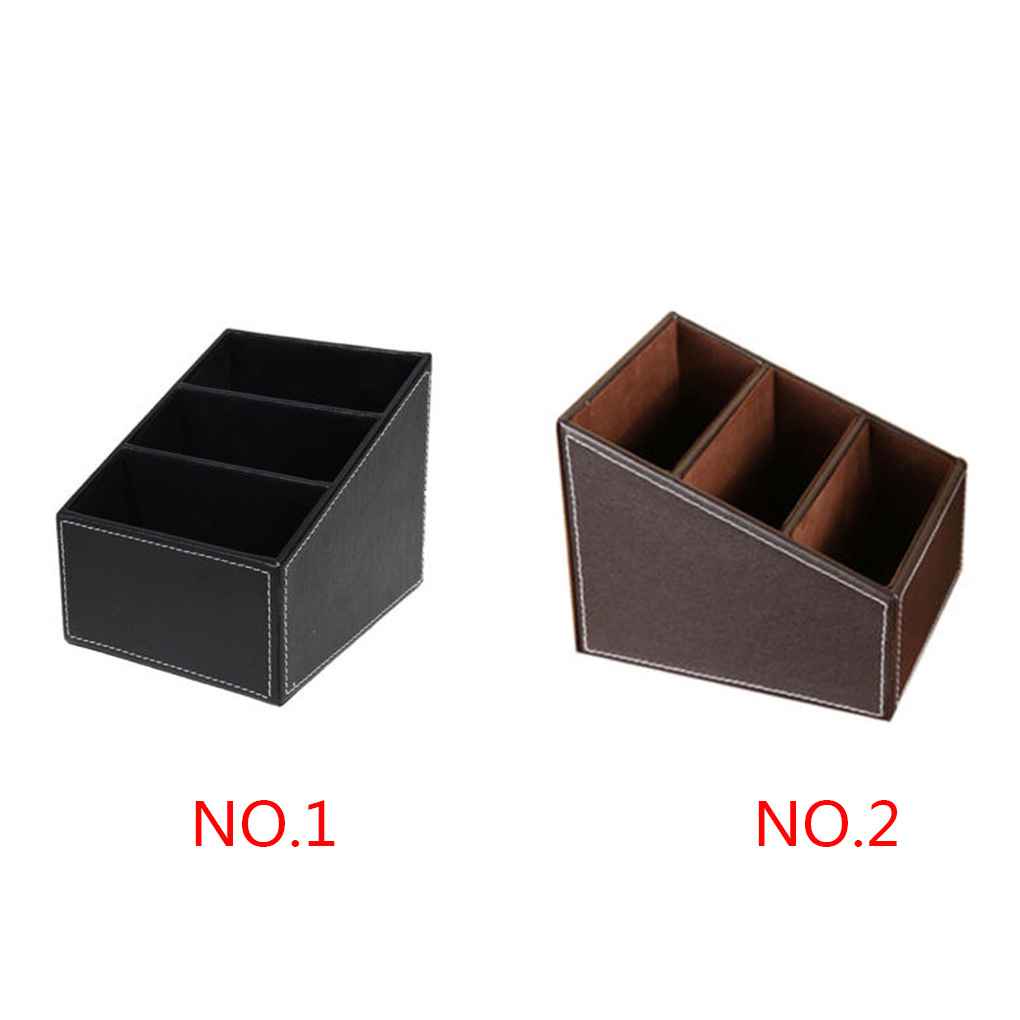 Hộp đựng đồ để bàn da PU thiết kế từng nấc chia 3 ngăn dành cho chìa khóa bút điện thoại điều khiển từ xa