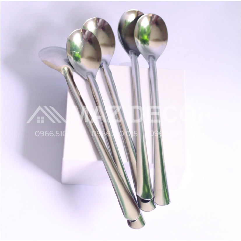 [Sỉ] Bộ 10 thìa muỗng khuấy uống sinh tố inox Sài Gòn cán Ngọc Thành dài  thìa chanh inox