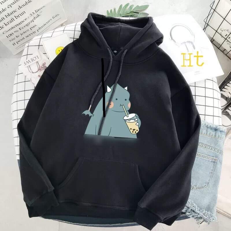 Áo hoodie khủng long uống trà sữa HTH1120