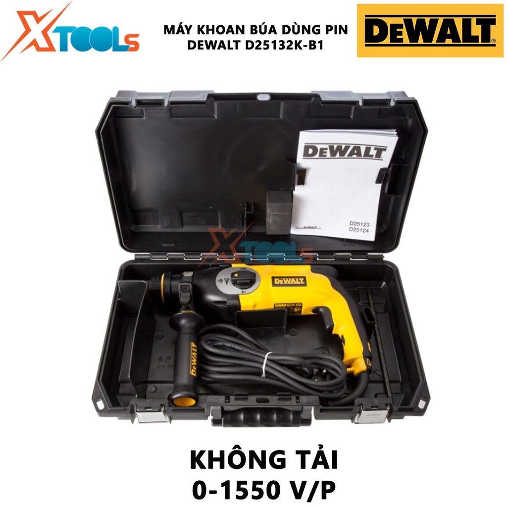 Máy khoan bê tông cầm tay DEWALT D25132K-B1 Máy khoan búa 2 chức năng Công suất 710W, khoan sắt 13mm, khoan gỗ 30mm