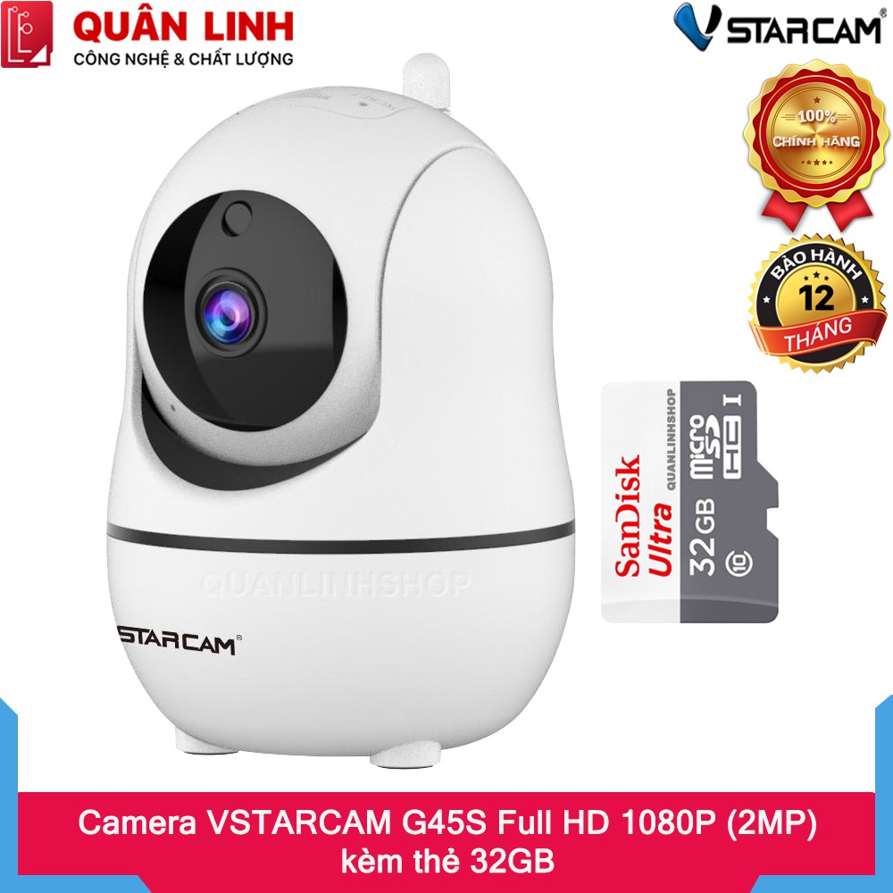 Camera giám sát IP wifi hồng ngoại ban đêm Vstarcam G45S Full HD 1080P 2MP kèm thẻ 32GB