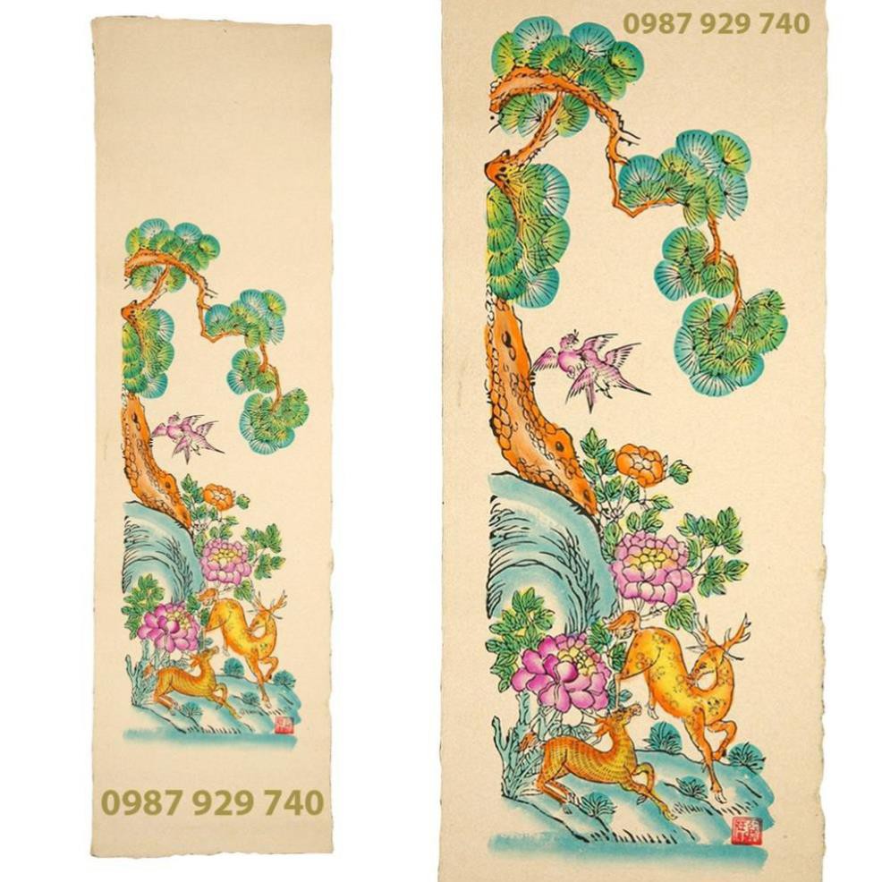 Bộ tranh Đông Hồ TỨ QUÝ Tùng - Cúc - Trúc - Mai (25x90cm) - không gồm khung tranh - tranh treo tường trang trí tết đẹp