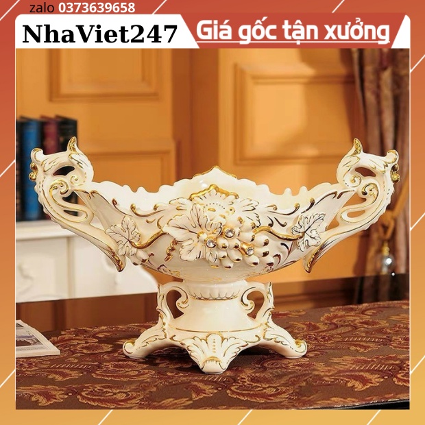 Kệ,Khay Đựng Bánh Kẹo,Hoa Quả Bằng Gốm Trắng Vẽ Vàng,Gốm Quảng Châu DECOR trang trí,Bàn,Tủ,Kệ,quà tặng đẹp,ý nghĩa,rẻ