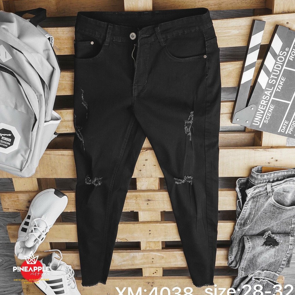 Quần jean nam đen rách năng động mẫu mới form slimfit co giãn bốn chiều mã 4038