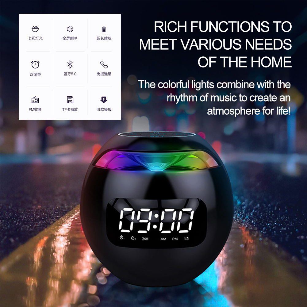 Loa mini Cột di động Loa Bluetooth Hộp âm thanh với màn hình LED Đồng hồ báo thức Hifi TF Card Nghe nhạc MP3