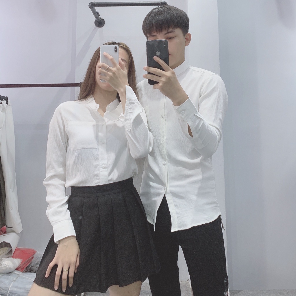 Áo Sơ Mi Nam Nữ Cổ Tàu Màu Trắng