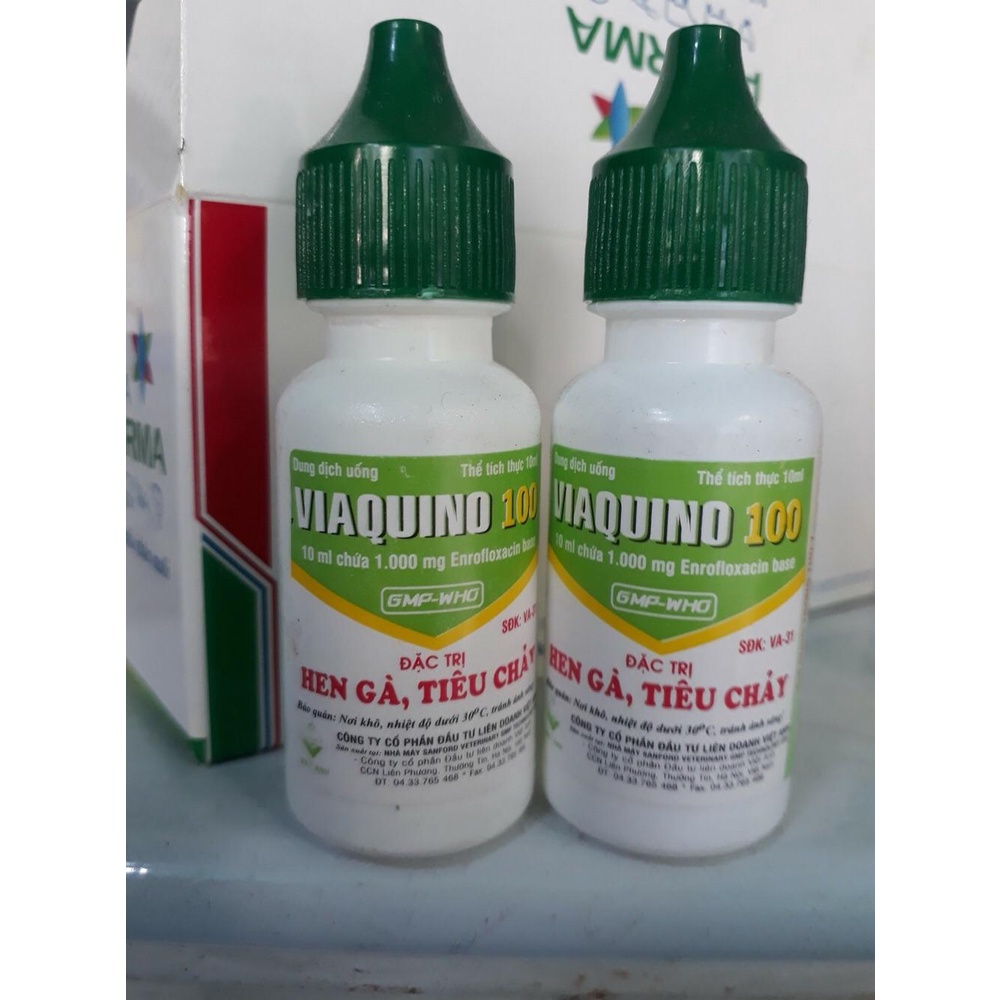 1 hộp 10 lọ 10ml - VIA-QUINO 100 - hen gà - tiêu chảy