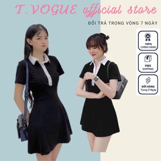 Đầm polo body đen cổ vest trắng tay ngắn xinh yêu, váy polo đi dự tiệc, đi chơi dạo phố, đi bar sang chảnh có big size