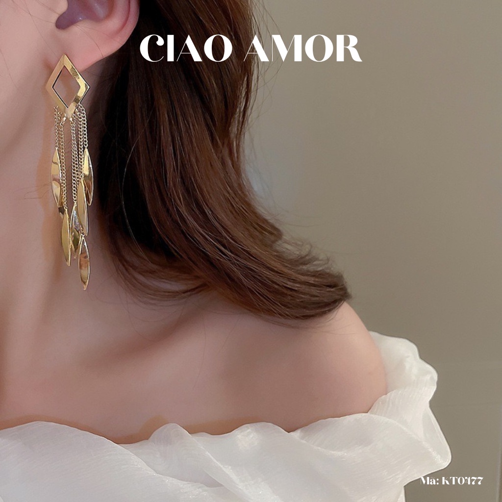 Khuyên tai nữ, Bông tai dài lá liễu rũ sang trọng dự tiệc Trang sức Ciao Amor - KT0477