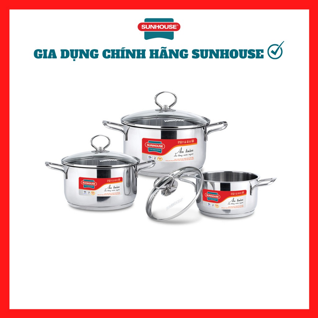 Bộ nồi inox 3 đáy Sunhouse SH888