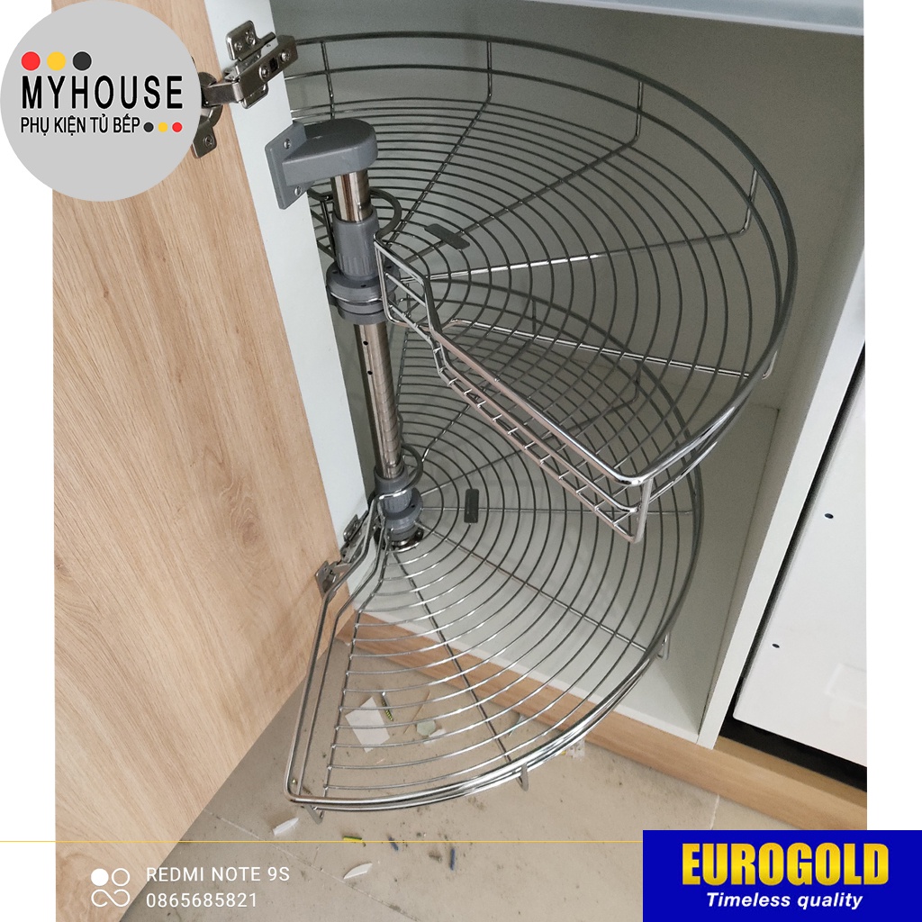 Kệ để xoong nồi, bát đĩa xoay 180, 270 360 độ Eurogold, Mâm xoay inox lắp góc chết tủ bếp