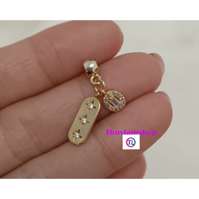 Charm ống lùa chặn hạt xâu vòng thẻ bài hạt đậu in hình 3 ngôi sao may mắn cao cấp không gỉ không bay màu