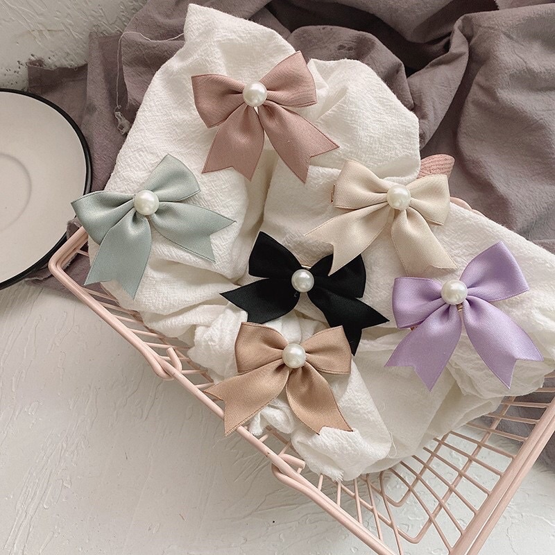 Kẹp Tóc Nơ Đính Ngoc Trai Thời Trang Xinh Xắn Cho Nữ