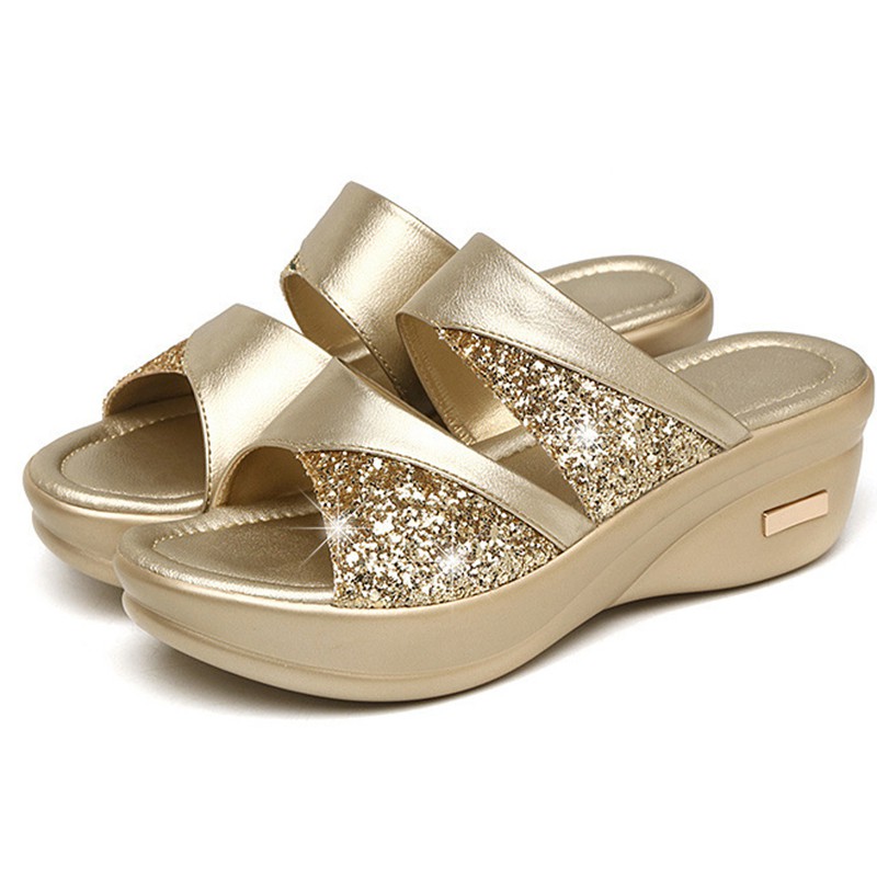 [qingyu]Womens Platform Wedge Sandals Ladies Summer Beach Slip On Slippers Mul