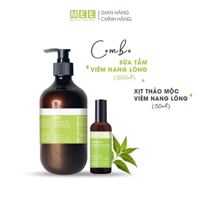 [Hàng chính hãng] Combo Chuyên Viêm Nang Lông - Thảo Mộc Xịt Nang Lông 50ml+Sữa Tắm 500ml