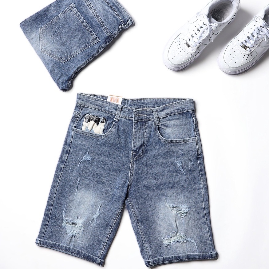 Quần Short Jean Nam Màu Xanh Đẹp Chất Bò Co Giãn Cao Cấp, Quần Ngố rách Mẫu Mới Phong Cách Hàn Quốc beautifulgilr w307