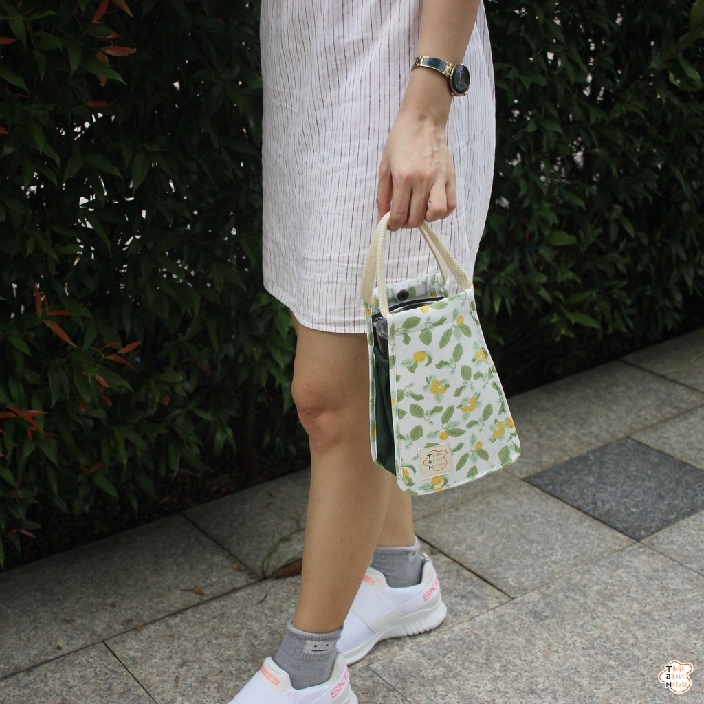 Túi vải đựng bình nước họa tiết lá xanh chanh vàng Tancupholder