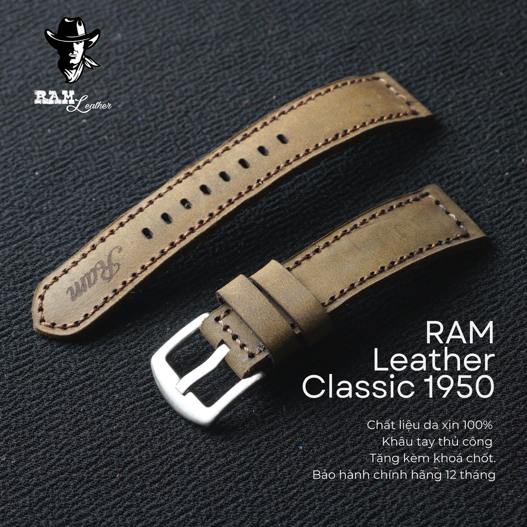 Dây Đồng Hồ Da Bò RAM Leather Size 22mm Bền Đẹp