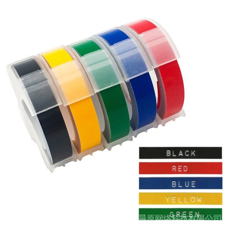 Bộ 5 Cuộn Băng Dính 3D Nhiều Màu 9mm Tương Thích Dymo 1610 / 12965 / 1880 Motex E101
