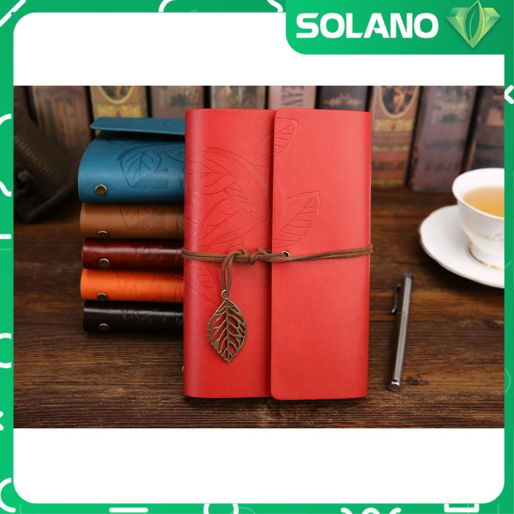 Sổ Tay Bìa Da Ghi Chép SOLANO Gáy Còng Khắc Họa Tiết Hoa Lá Phong Cách Vintage giấy Kraf SN-001046