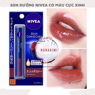 (Có bill) Son dưỡng môi chống nắng có màu Nivea Rich Care & Color Nhật Bản