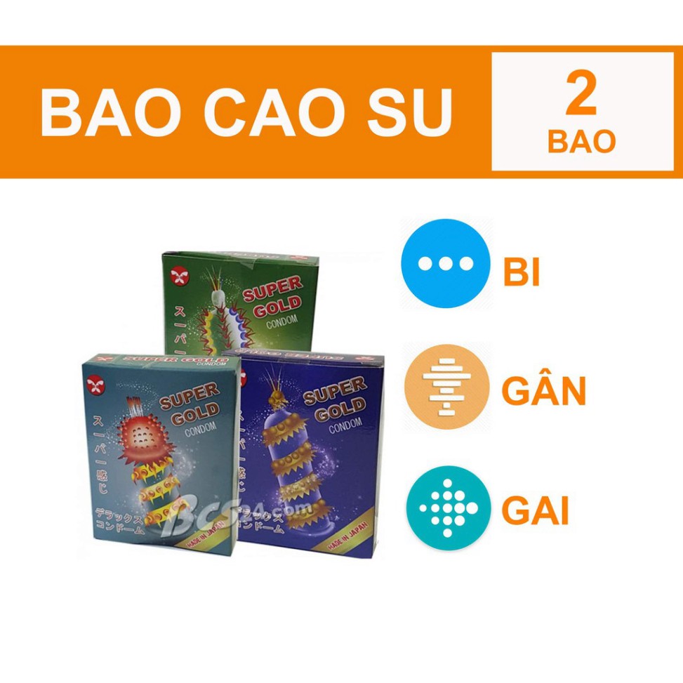 Bao Cao Su SUPER GOLD Gân - Gai - Bi, 1 hộp 2 cái từ NHẬT BẢN. Bcs Gân Gai, Kéo Dài Thời Gian Quan Hệ