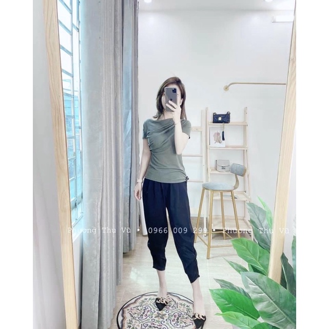 SNU443 - SET NỮ ÁO LỆCH VAI QUẦN BOM NGỐ