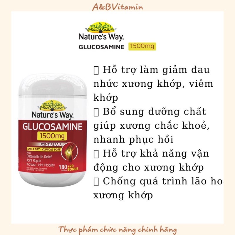 Viên bổ xương khớp Glucosamine HCL 1500mg Nature's Way 200 vien