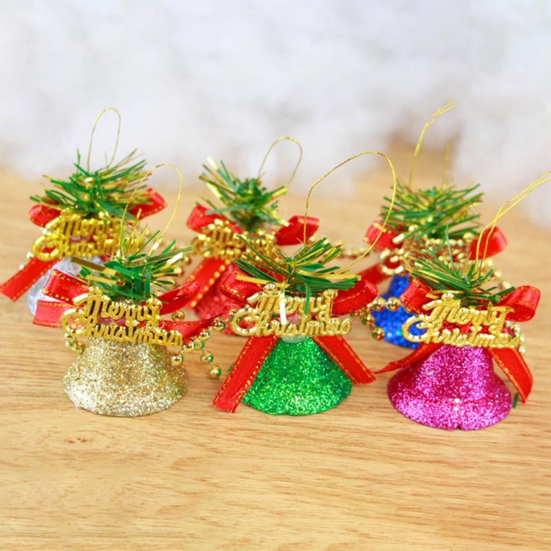 Set 6 chuông nhỏ lấp lánh nhiều màu sắc dùng để trang trí cây thông noel