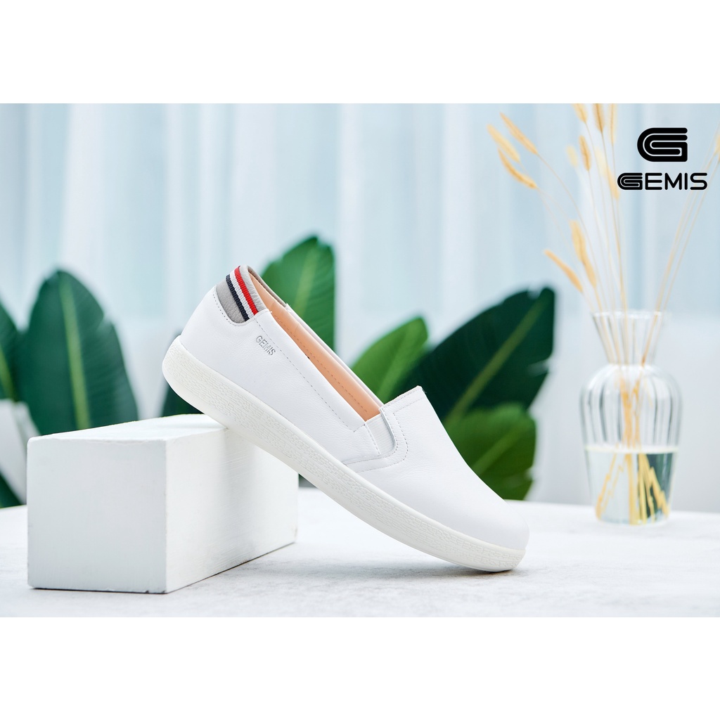Giày slipon da bò 1cm GEMIS - GM00307 Đen/Trắng