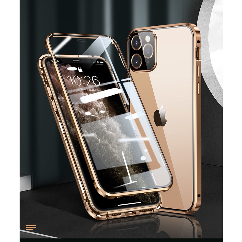 Ốp Điện Thoại Kính Cường Lực Viền Kim Loại Nam Châm Cho iPhone 13 Mini 12 Pro MAX Coque 11 Pro MAX XS XR