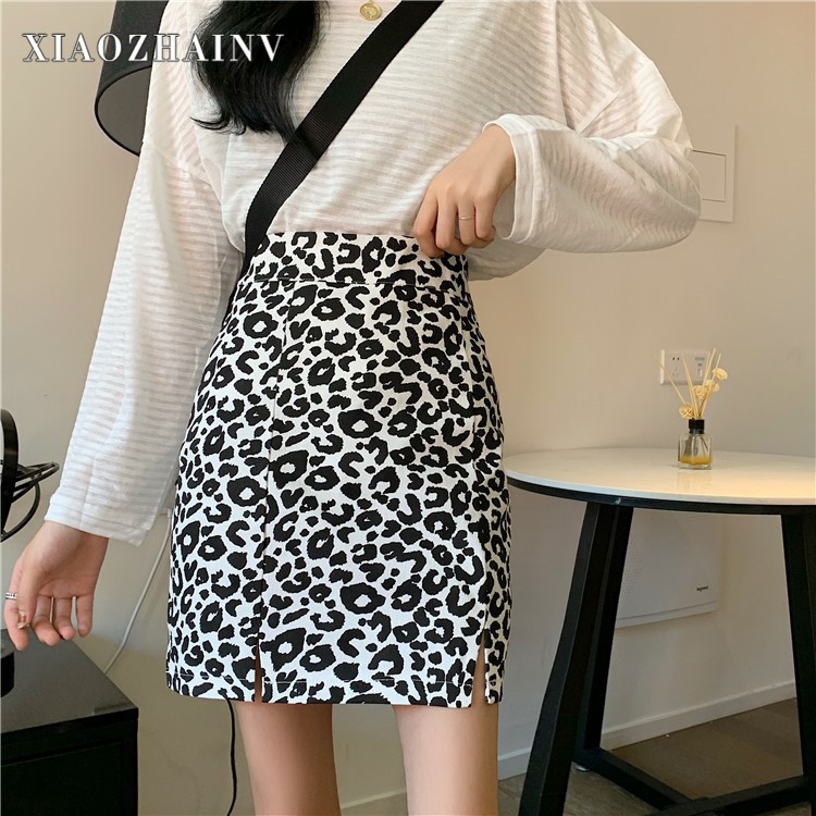 Chân váy chữ A 
XIAOZHAINV lưng cao họa tiết da báo phong cách retro Hàn Quốc thời trang cho nữ | BigBuy360 - bigbuy360.vn