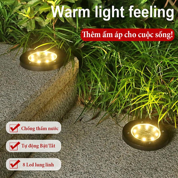 Đèn Năng Lượng Mặt Trời Cảm Biến Ánh Sáng Cắm Cỏ Trang Trí Sân Vườn, Lối Đi, Tiểu Cảnh 8 Led, Chống Nước IP65