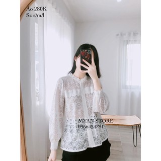 Áo sơ mi pha ren cổ và tay