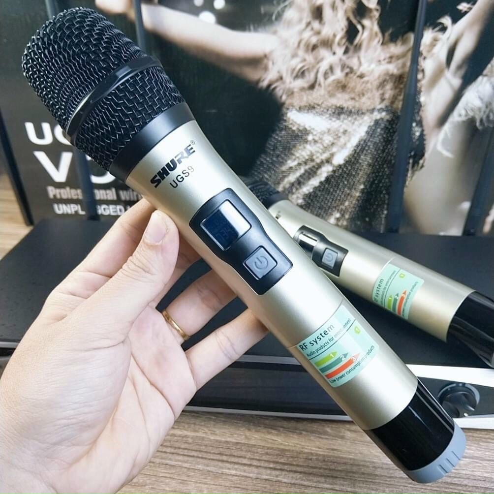 Bộ micro karaoke không dây UGS9 loại 1 cao cấp, bắt giọng tốt, giảm hú rít, sóng UHF 4 anten
