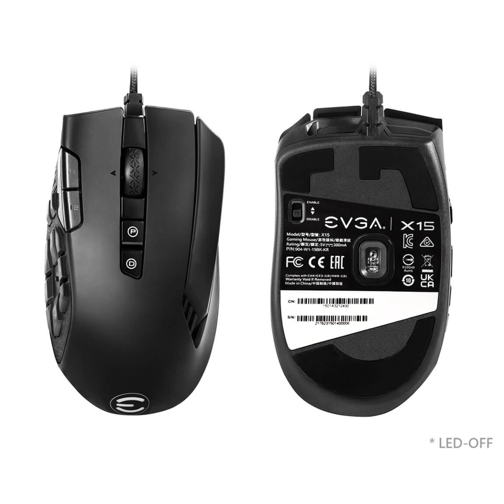 Chuột Máy Tính EVGA X15 MMO Gaming Mouse 8K Wired 16000 DPI BLACK