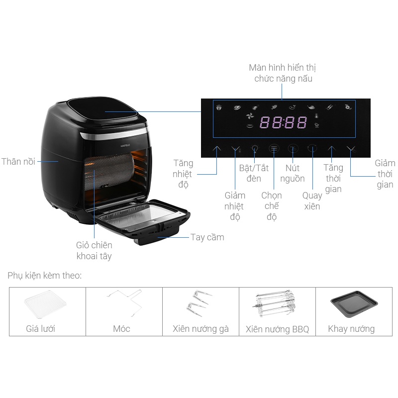 Nồi chiên không dầu 11 lít Hafele AF-602A / 535.43.711 2000W - Hàng chính hãng