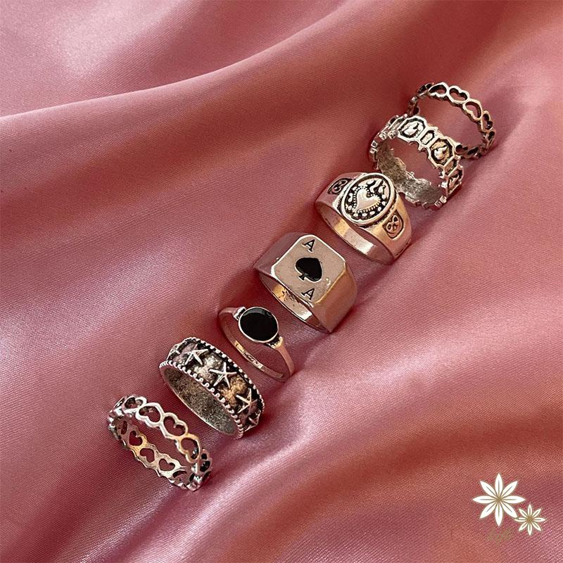 Bộ 7 Nhẫn Hình Trái Tim Cá Tính Cho Nam