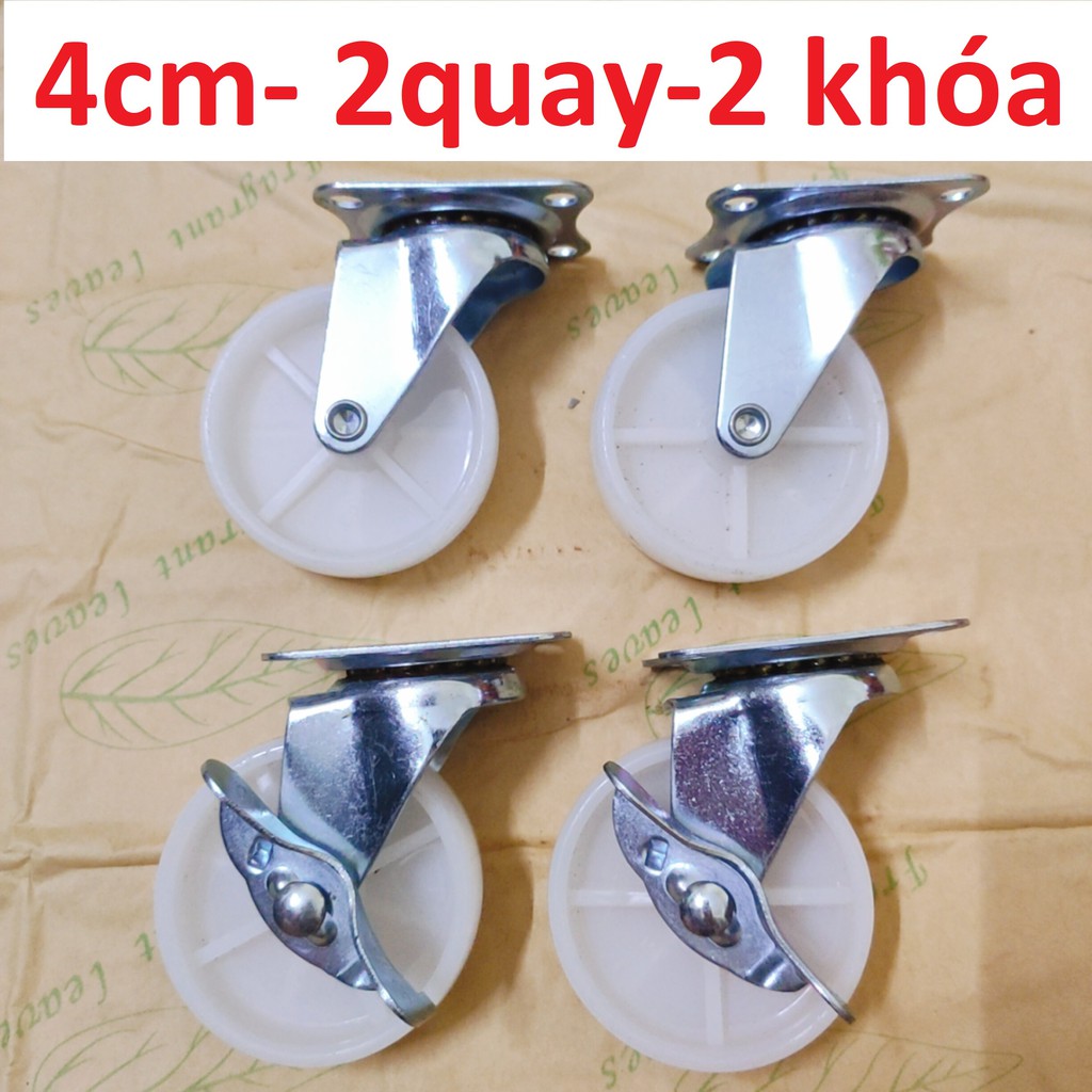 Bộ 4 bánh xe nhựa trắng 4cm, Hàng Việt Nam chất lượng cao