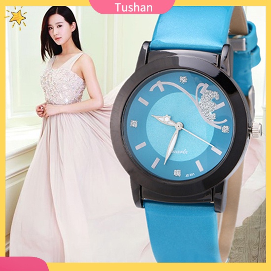Đồng hồ nữ dây giả da mặt đính đá hình bươm bướm thời trang