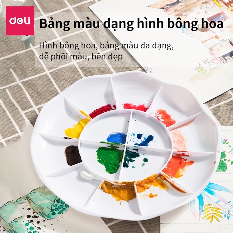 Bảng pha màu, Bảng đựng màu,Khay đựng màu nước vẽ Deli 12 ô tiện dụng cho vẽ tranh, bảng vẽ