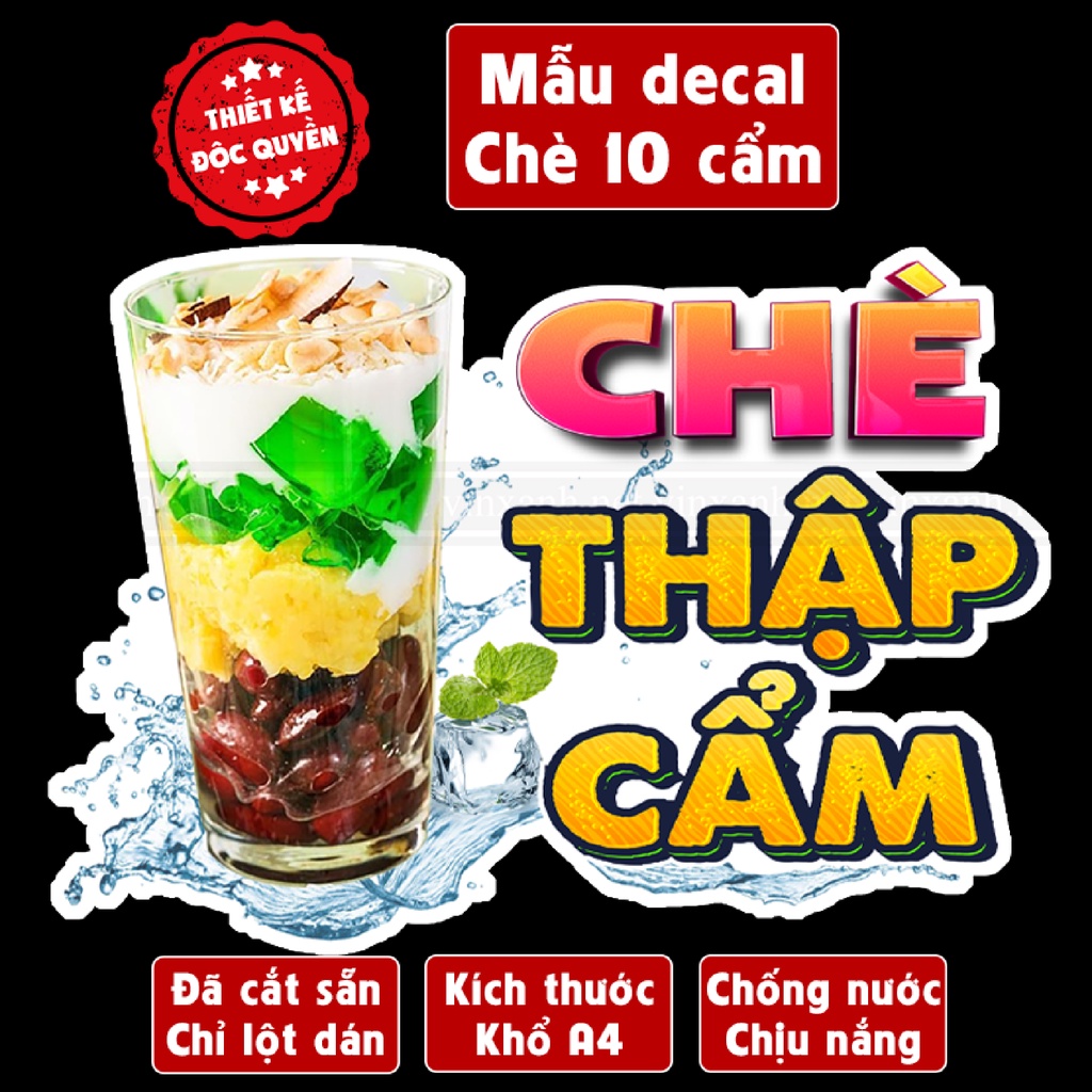 Poster decal CHÈ THẬP CẨM trang trí quán nước, dán tường, tủ kính,cao cấp chống nước- A4 cắt sẵn chỉ cần lột dán
