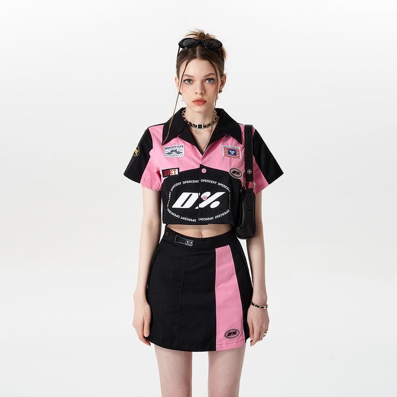 Set Đồ Gồm Áo Tay Ngắn Và Quần Lưng Cao Màu Sắc Tương Phản Thời Trang Mùa Hè Dành Cho Nữ